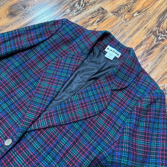Vintage Wool Plaid Women's Blazer Size 16 Retro Pink Blue Green Black 16P XL - Picture 2 of 10